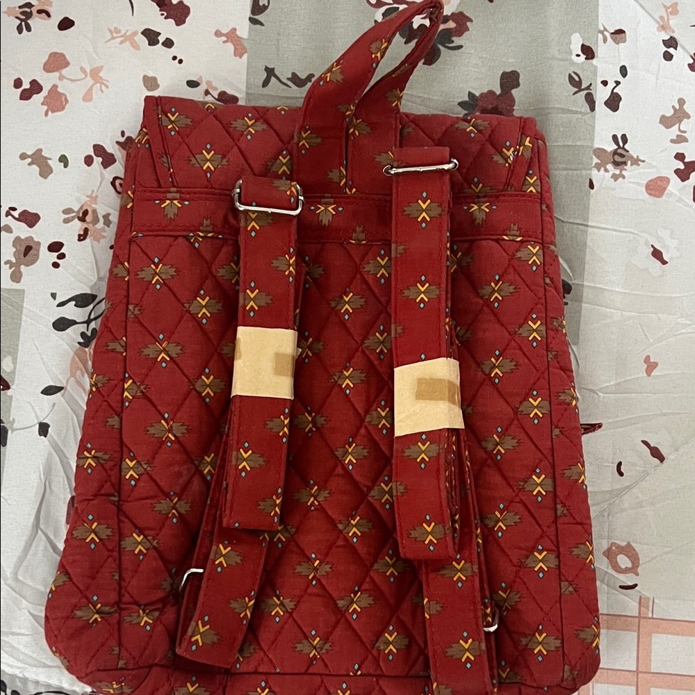 Embroidered Red Quilted Backpack - Picture 2 of 5